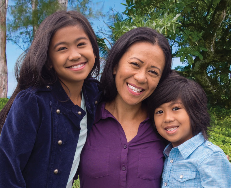 mother, daughter and son